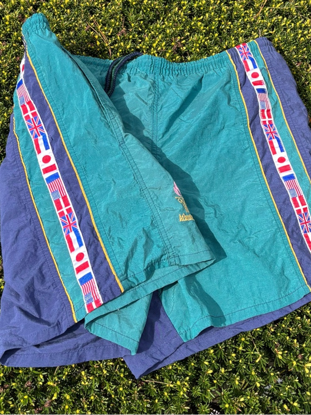 Vintage 1996 Atlanta Olympic Games Speedo Bathing Suit Swim Trunks World Flags